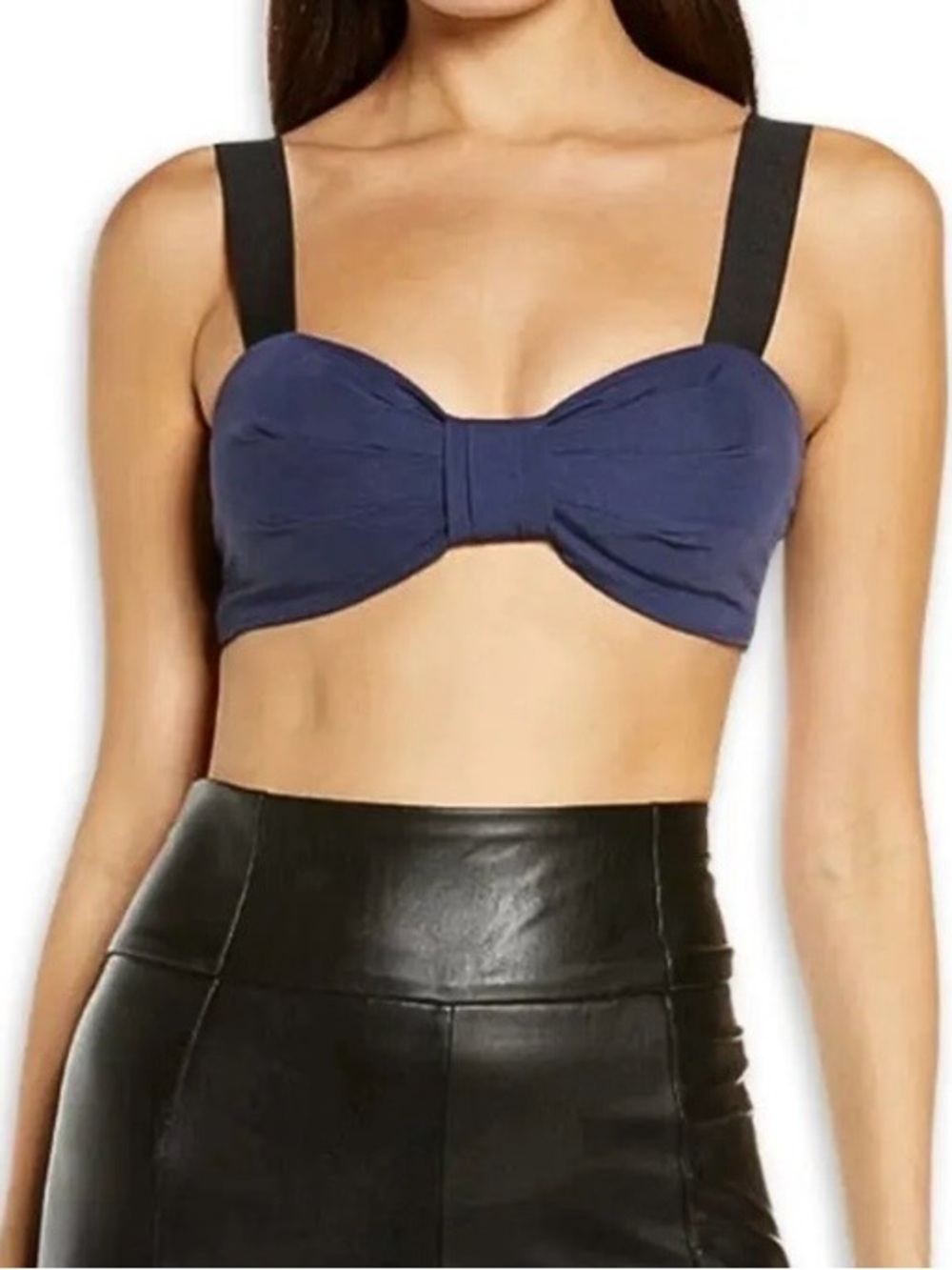 Navy Bow-Front Crop Top with Black Straps
